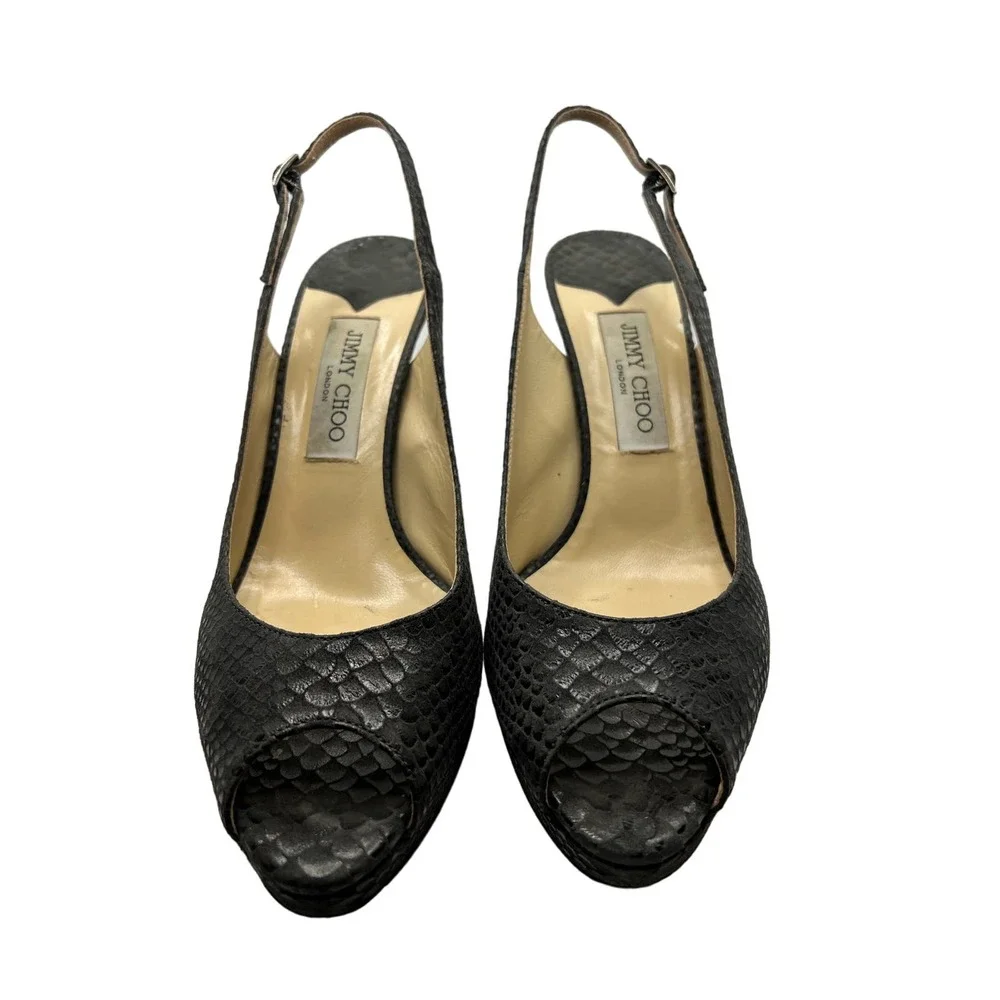 Jimmy Choo 39.5 Full‎ Inclusion Nova Smoke Gray Sling back HEELS